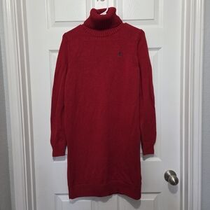 Polo Ralph Lauren Turtle Neck Wool Blend Knit Red Sweater Dress Size Small